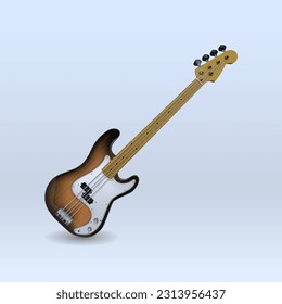 Realistic bass guitar in wooden color. Vector illustration