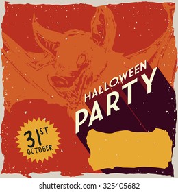 Realistischer Fledermaus-Hintergrund im Retro-Halloween-Partyposter mit weißem Grunge.