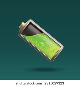 a realistic battery with green liquid inside