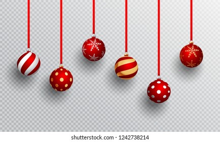 Realistic Baubles In Different Designs Hang On Png Or Transparent Background.