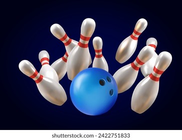 Realistic bawling ball with pins.3d bawling pins.Realistic bowling theme eps 10