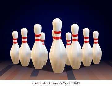 Realistic bawling ball with pins.3d bawling pins.Realistic bowling theme eps 10