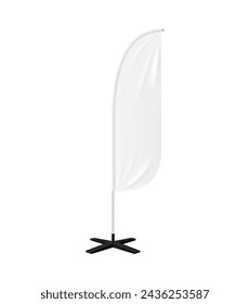 Realistic beach flag, banner stand. Isolated 3d vector bowflag, portable blank display solution for outdoor events. Its tall, feather-like design provides visibility and branding in beach settings