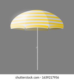 Realistic beach umbrella vector. Sun umbrella with yellow stripes.