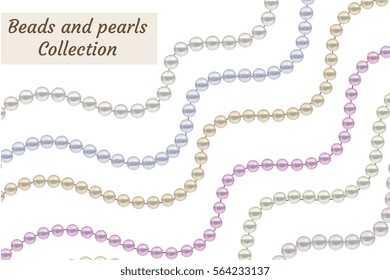 Realistic beads of pearls set. Collection borders jewelry decoration. Vector illustration
