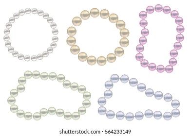 Realistic beads of pearls set. Collection borders jewelry decoration. Vector illustration

