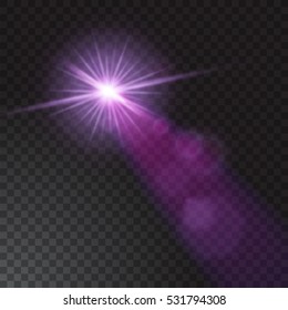 Realistic beam light on transparent background. Vector illustration