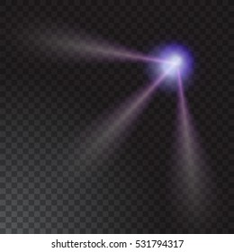 Realistic beam light on transparent background. Vector illustration