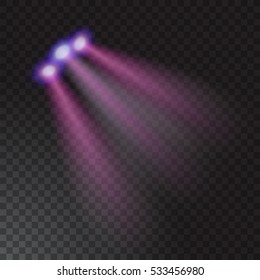 Realistic beam light on transparent background. Vector illustration