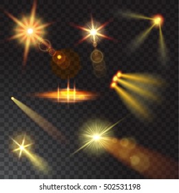 Realistic beam lights on transparent background.