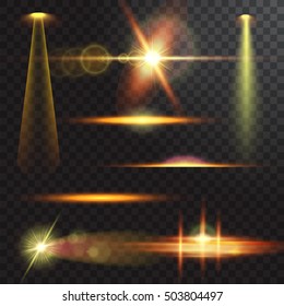 Realistic beam lights on transparent background.
