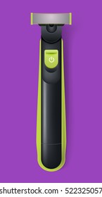 Realistic beard trimmer isolated on background. Top view. Modern electric shaver for man.