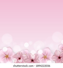 Realistic beautiful 3d sprind and summer pink flower background. Vector Illustration