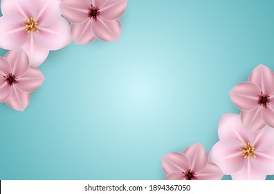 Realistic beautiful 3d sprind and summer pink flower background. Vector Illustration