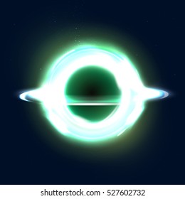 Realistic beautiful black hole. Bright cosmic vector background. Swirl and explosion object.