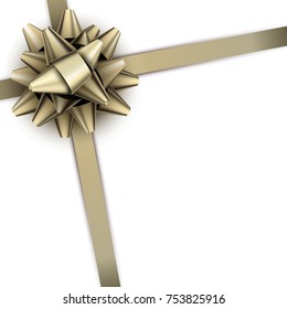Realistic beautiful golden bow with ribbon for gift wrap. Vector illustration background.