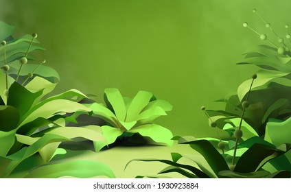 Realistic beautiful green tropical plant foliage scene illustration vector background