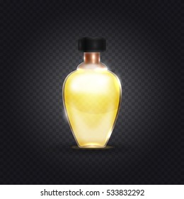 Realistic beautiful perfume bottle isolated on transparent background. Template or mockup for branding, print and other projects. Fashion style vector illustration. Eps 10.