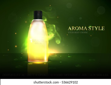 Realistic beautiful perfume bottle isolated on transparent glitter background. Template, mockup for ads, magazine, advertising, branding, print, cover. Fashion 3d vector illustration. Eps 10.