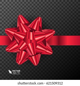Realistic beautiful red bow, isolated on transparent background. VectorEPS10
