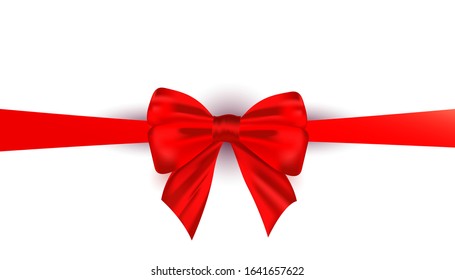 Realistic beautiful red silk bow ribbon isolated on white background. Can be used to decorate web banner, promo, poster, voucher or greeting card.