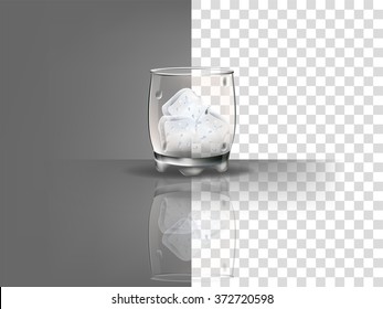 realistic beautiful whiskey glass with ice cubes vector on transparent background
