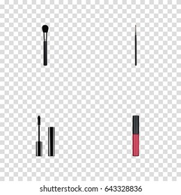 Realistic Beauty Accessory, Brush, Eyelashes Ink And Other Vector Elements. Set Of Maquillage Realistic Symbols Also Includes Pomade, Powder, Lips Objects.