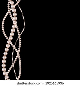 Realistic beauty strings of pearls on black background. Vector Illustration EPS10