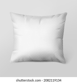 Realistic bed pillow. White blank of rectangular feather sleeping bed cushion for neck and head support and rest. Vector illustration