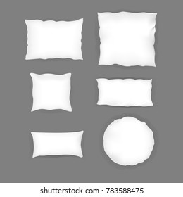 Realistic  bedroom  white pillow set.  Various shapes and sizes. Vector illustration