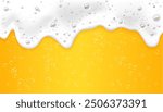 Realistic beer background with flowting foam and bubbles 