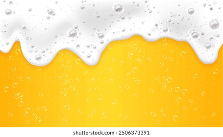 Realistic beer background with flowting foam and bubbles 