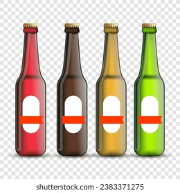 Realistic beer bottles set isolated vector illustration on transparent background