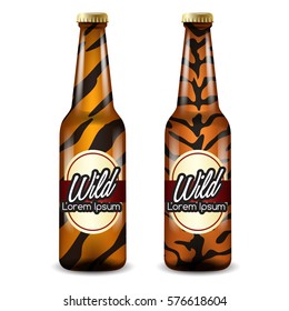 Realistic Beer Bottles with Wild Animal Skin Pattern : Vector Illustration