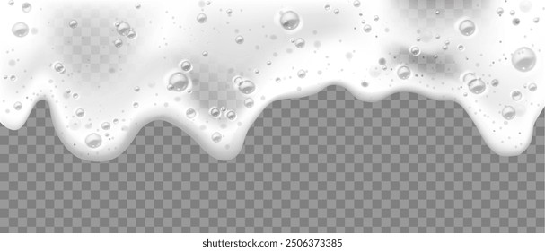 Realistic beer foam with bubbles isolated on transparent background, 