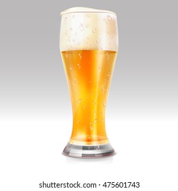 Realistic beer glass with light beer. Alcohol beverage in mug. Vector illustration