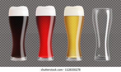 Realistic beer glasses set