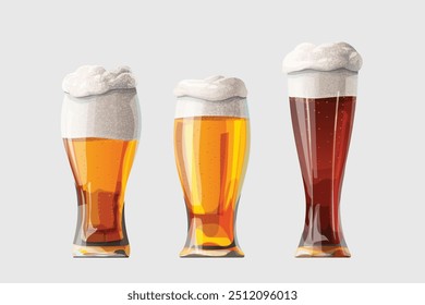 realistic beer glasses in set on white