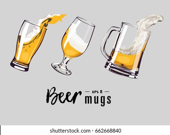 Realistic Beer Mugs Vector