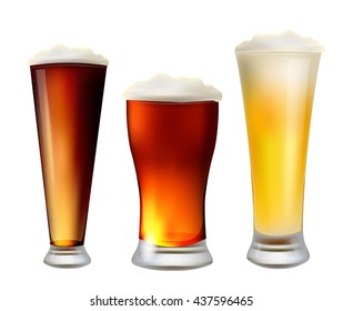 Realistic beer vector glasses isolated on a white background