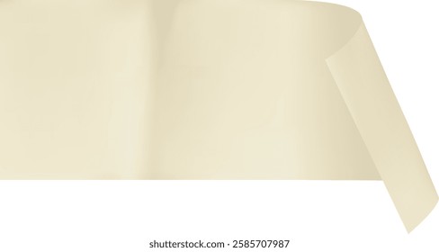 Realistic beige adhesive paper tape curling gracefully on a white background, forming a simple yet elegant design that enhances any creative project or stationery application