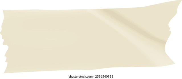 Realistic beige adhesive tape featuring torn, uneven edges waves gracefully against a white background, creating a simple yet visually captivating design element