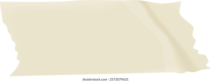 Realistic beige adhesive tape with torn and curled edges waving in the wind, isolated on a white background, creating a dynamic and textured visual element