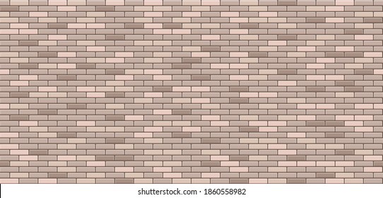 Realistic beige brick wall background. Brown brick wall seamless vector pattern for replication. Bavarian masonry seamless vector pattern. Vector texture of brick wall. Vector illustration. 