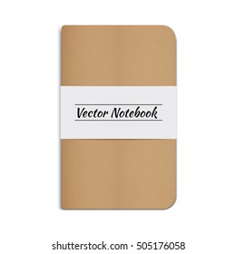 Realistic Beige Diary, Notebook With Paper Tape. Vector Mockup