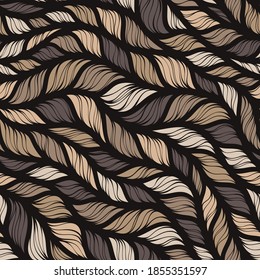Realistic beige simple knit texture vector seamless pattern. Abstract ornamental background in form of a knitted fabric. Stylized textured yarn or hairstyle close-up