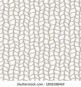 Realistic beige simple knit texture vector seamless pattern. Abstract ornamental background in form of a knitted fabric. Stylized textured yarn or hairstyle close-up
