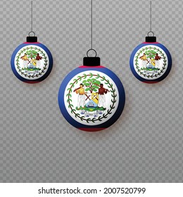 Realistic Belize Flag with flying light balloons. Decorative elements for national holidays.