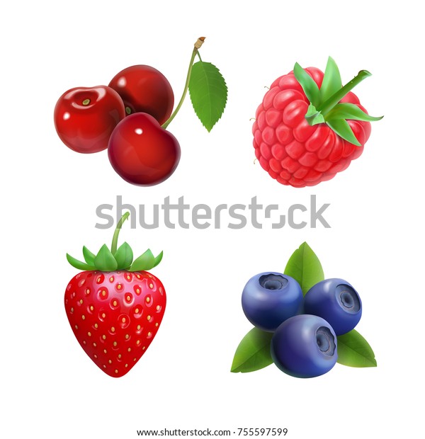 Realistic Berry Set Strawberry Raspberry Blueberries Stock Vector ...