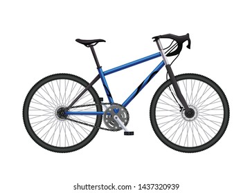 Realistic bicycle parts composition with isolated image of built-up mtb hardtail bike on blank background vector illustration